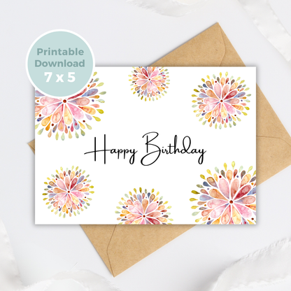 Printable Birthday Card - Abstract Flowers