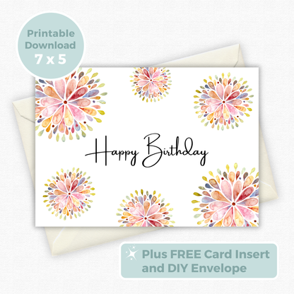 Printable Birthday Card - Abstract Flowers