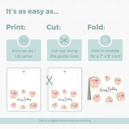 Printable Birthday Card - Abstract Flowers