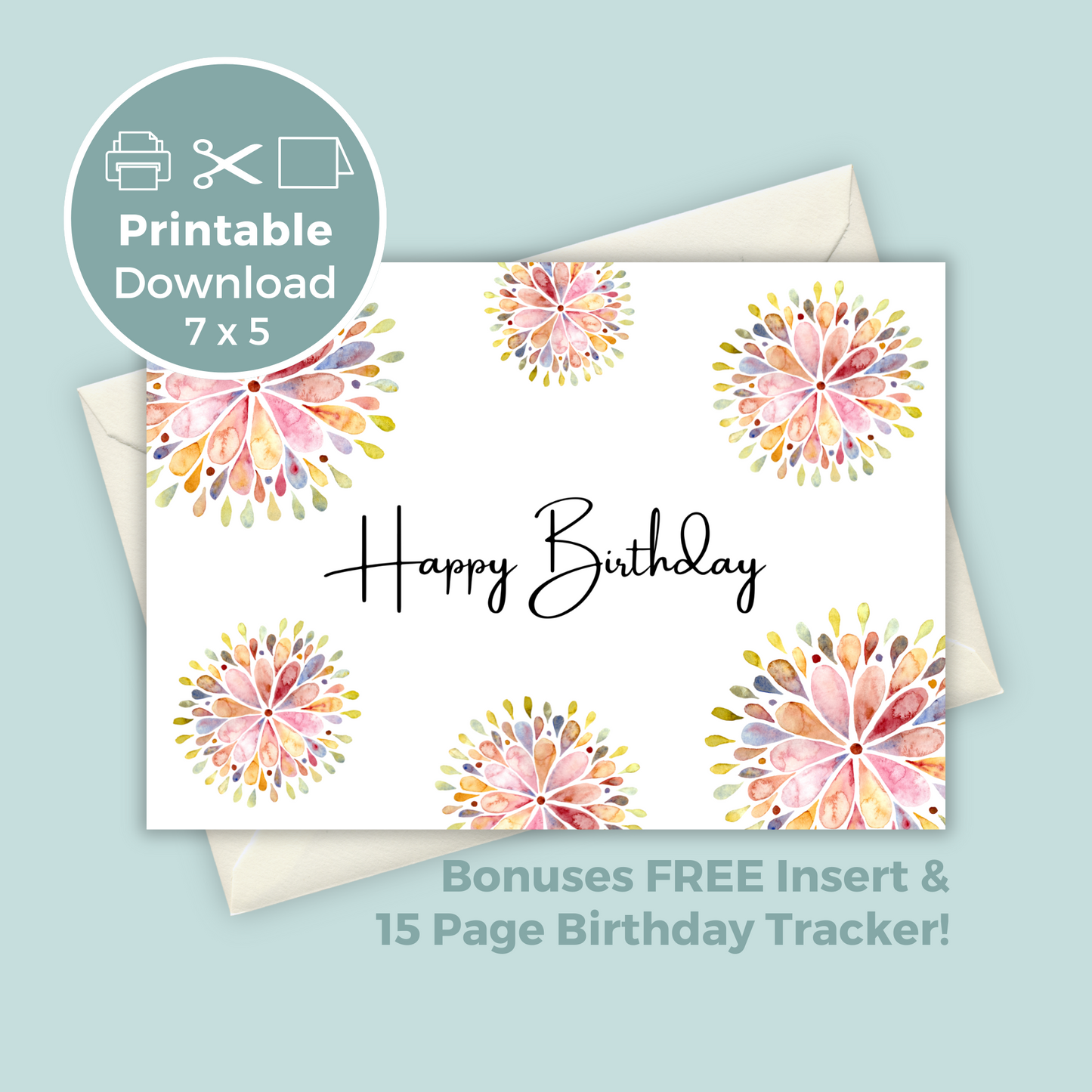 Printable Birthday Card - Abstract Flowers