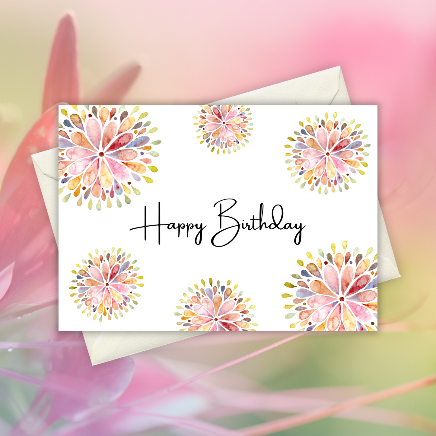 Printable Birthday Card - Abstract Flowers