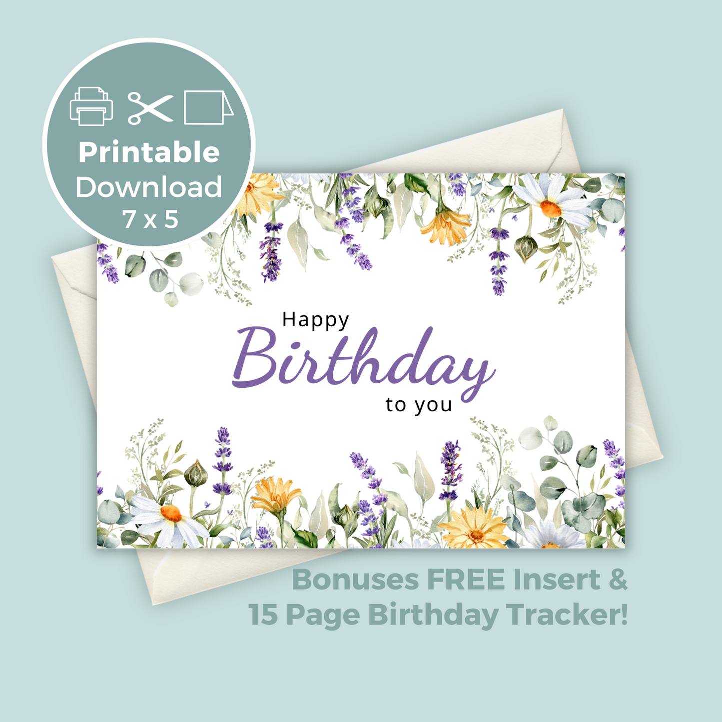 Printable Birthday Card - Purple Flowers