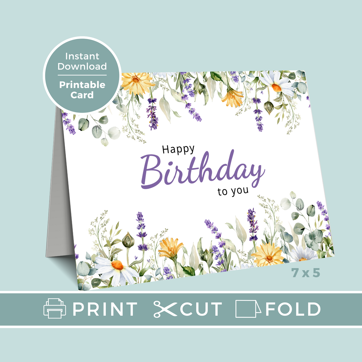 Printable Birthday Card - Purple Flowers