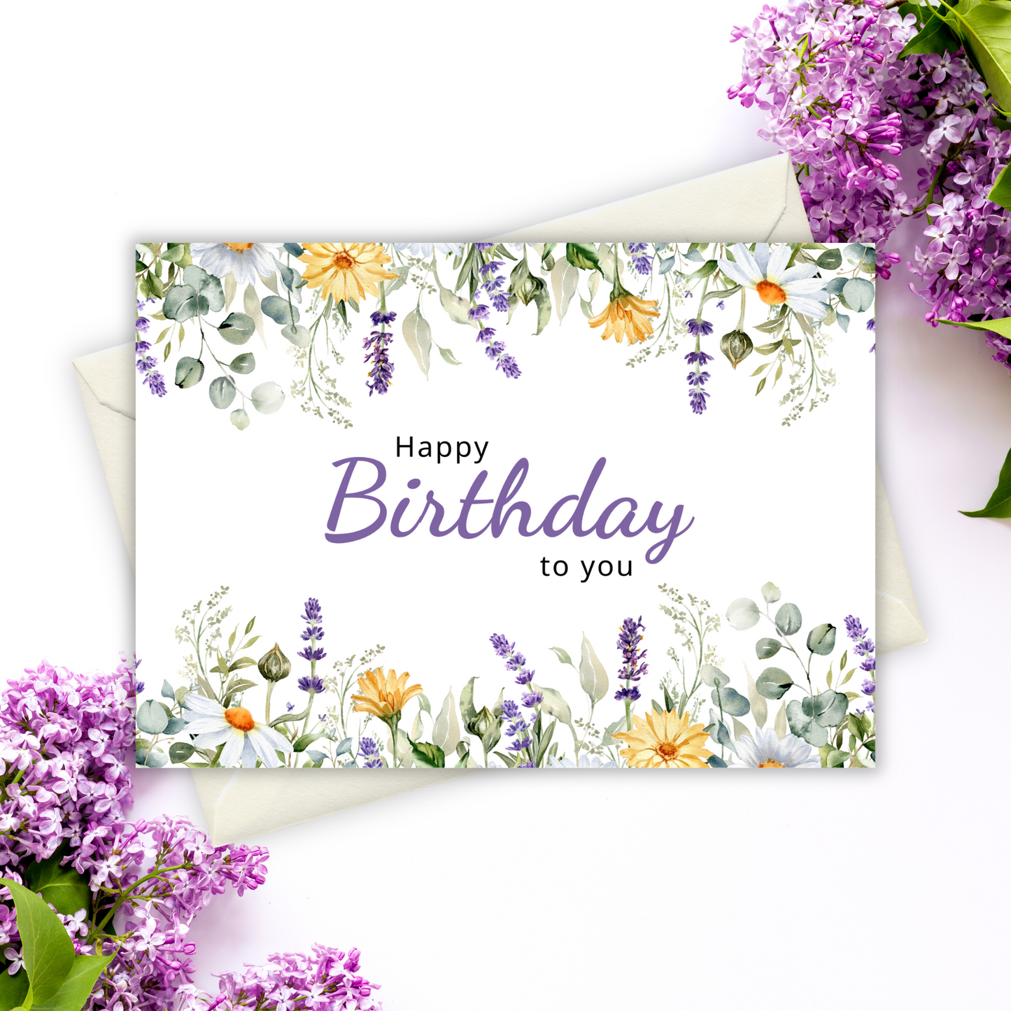 Printable Birthday Card - Purple Flowers