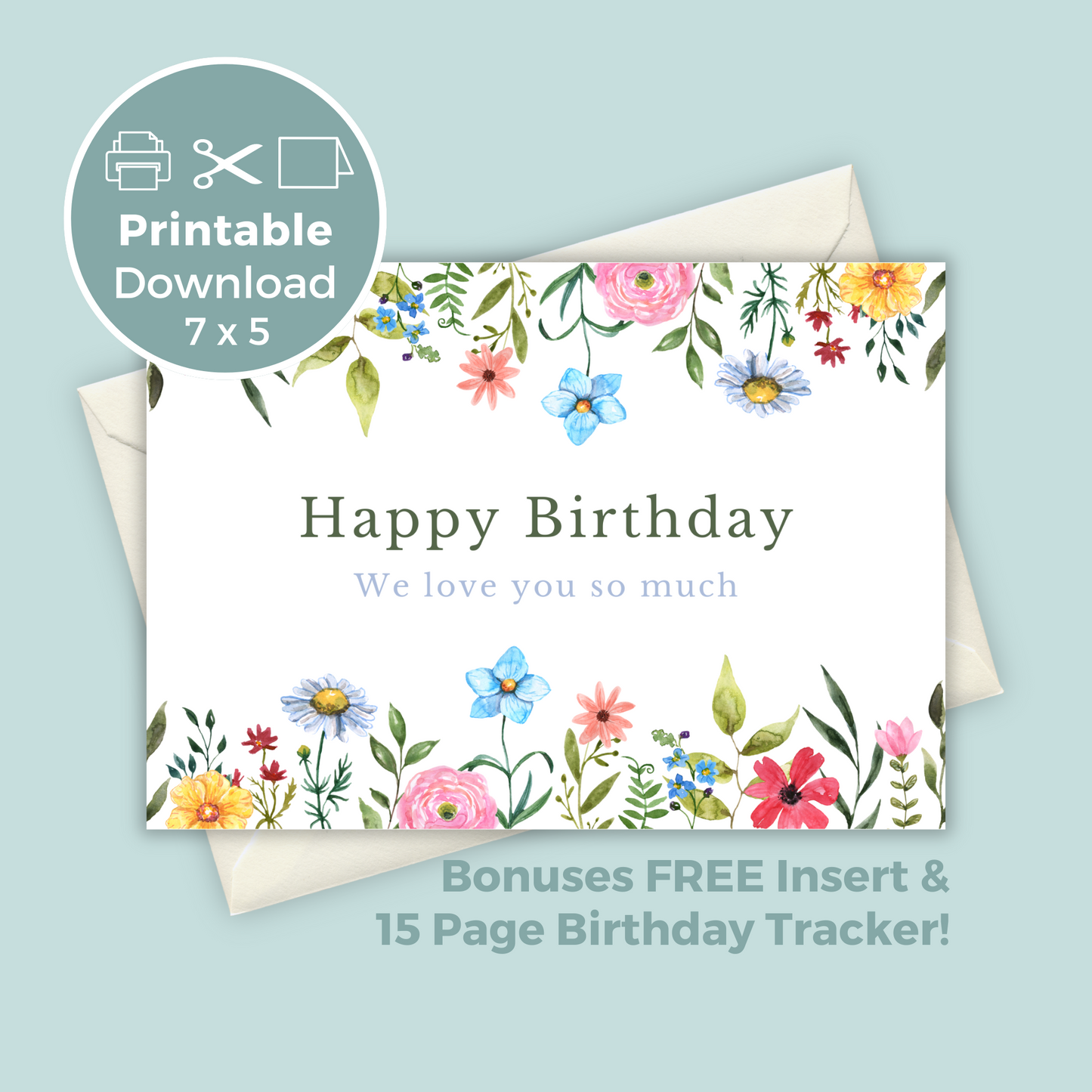 Printable Birthday Card - Pretty Flowers