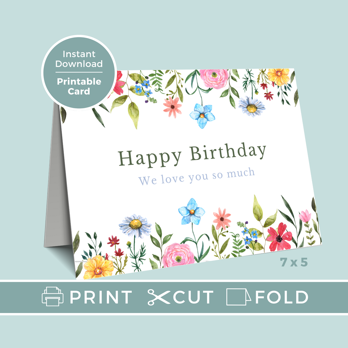 Printable Birthday Card - Pretty Flowers