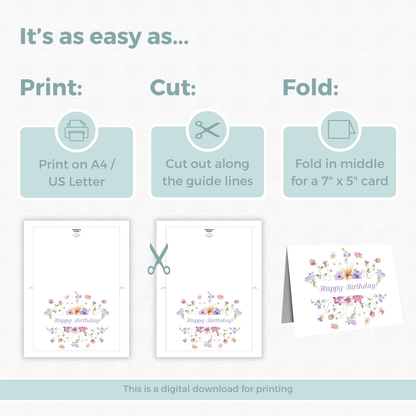 Printable Birthday Card - Wild Flowers