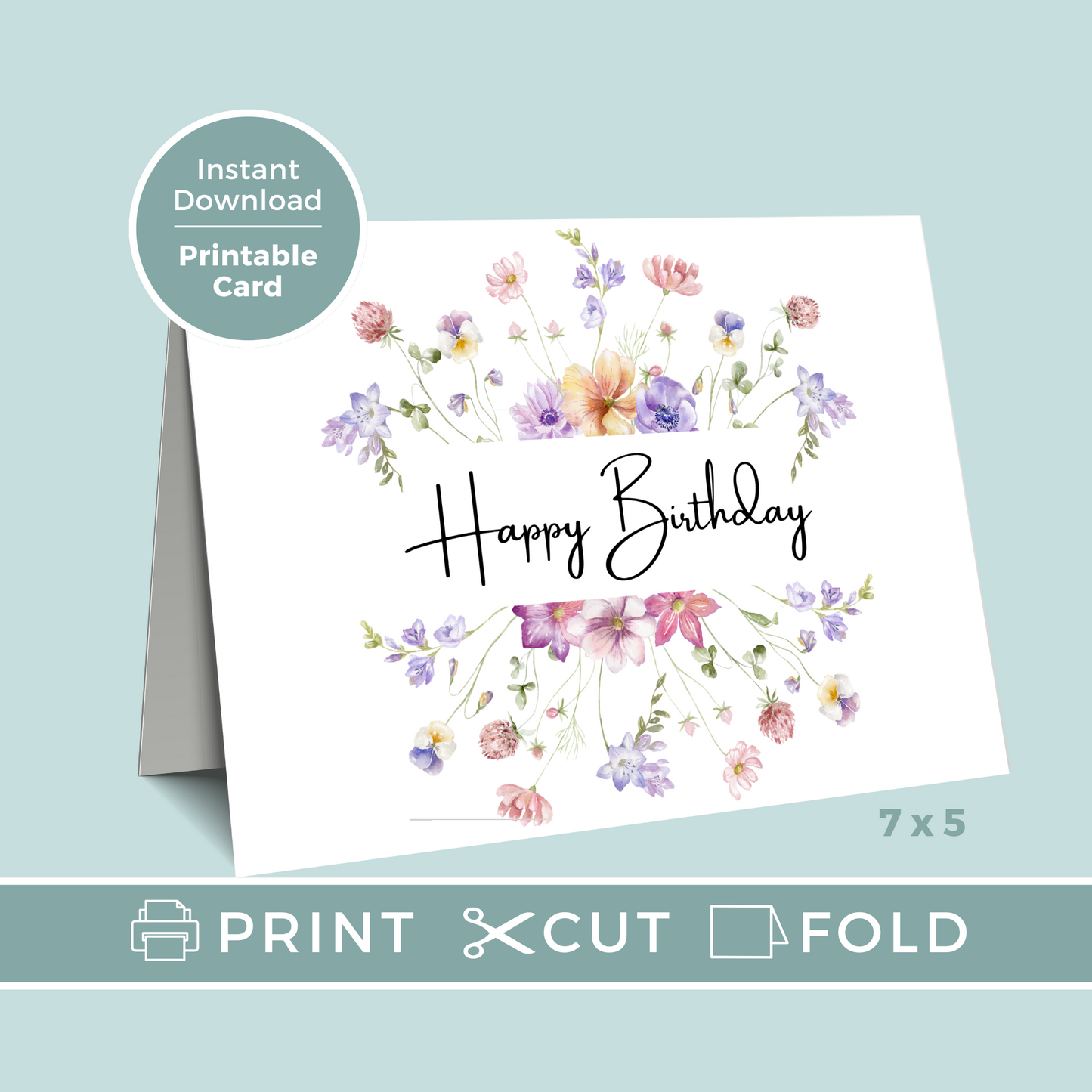 Printable Birthday Card - Wild Flowers