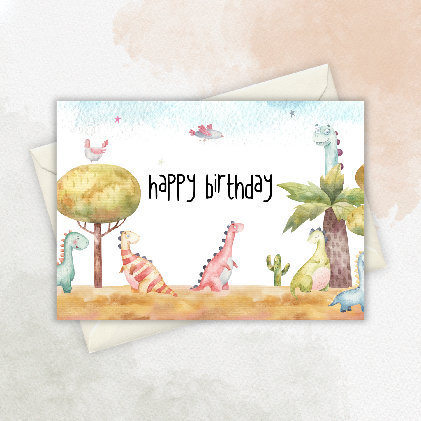 Printable Birthday Card - Watercolour Dinosaur