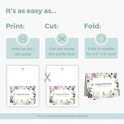Printable Birthday Card - Purple Flower