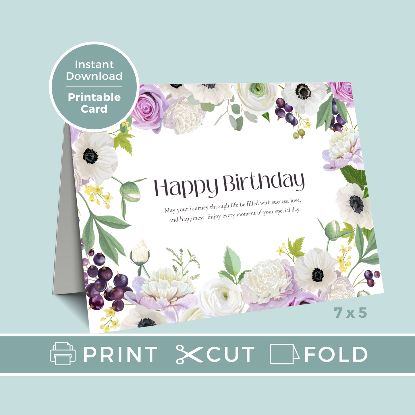 Printable Birthday Card - Purple Flower