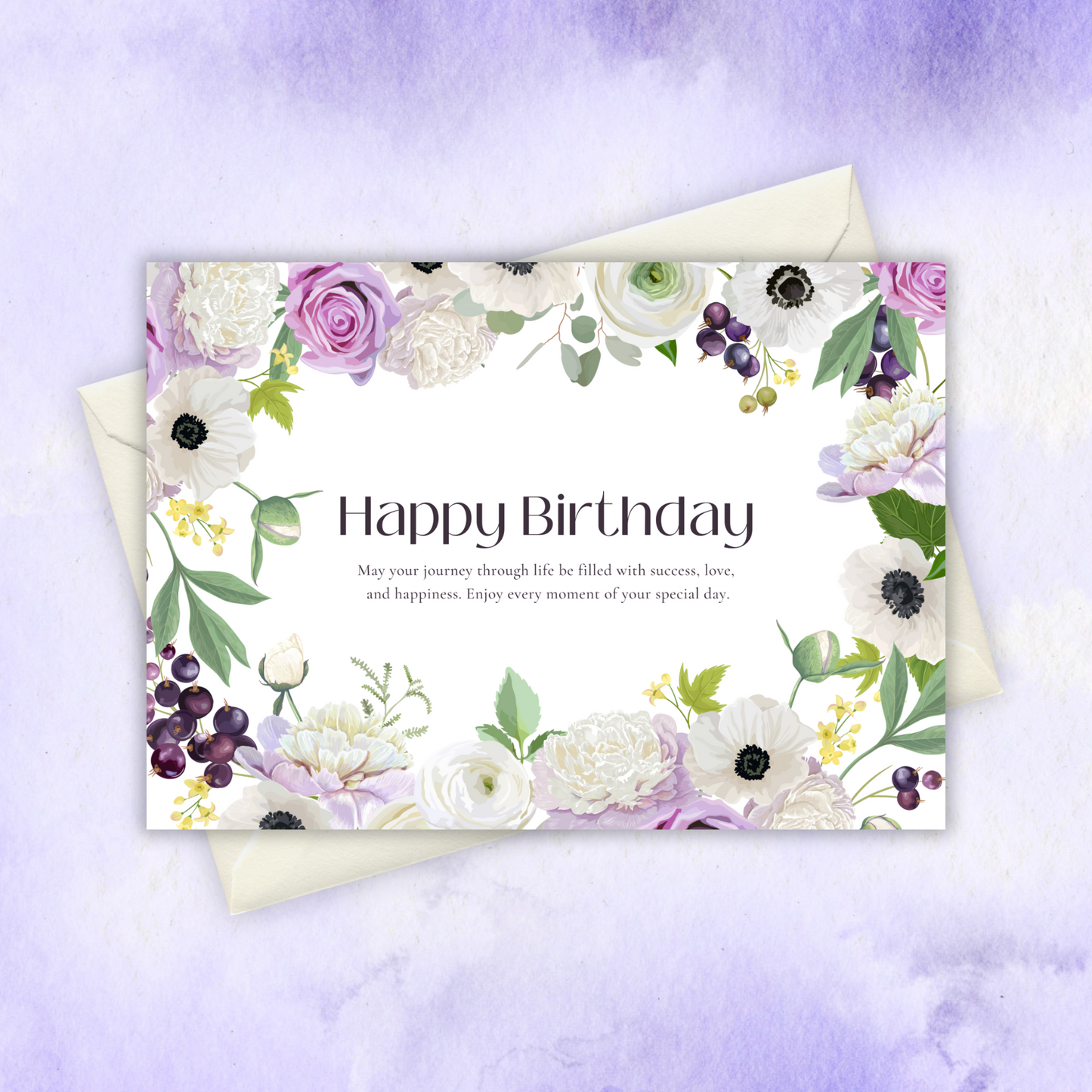 Printable Birthday Card - Purple Flower