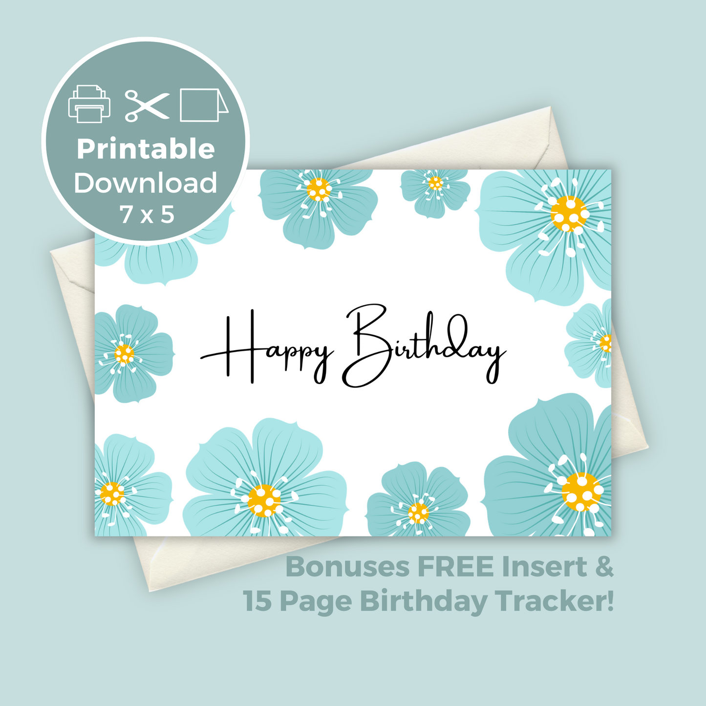 Printable Birthday Card - Blue Flower