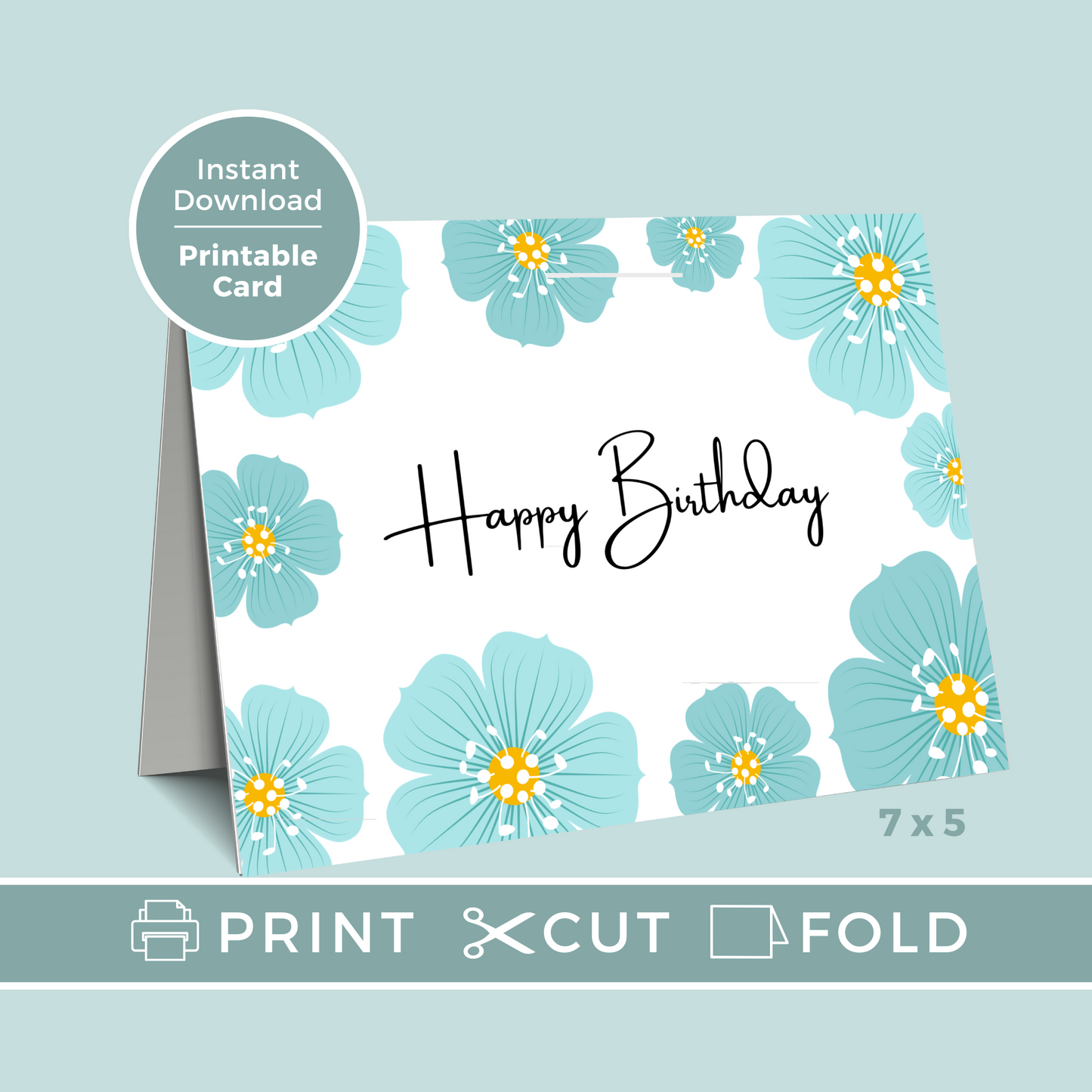 Printable Birthday Card - Blue Flower