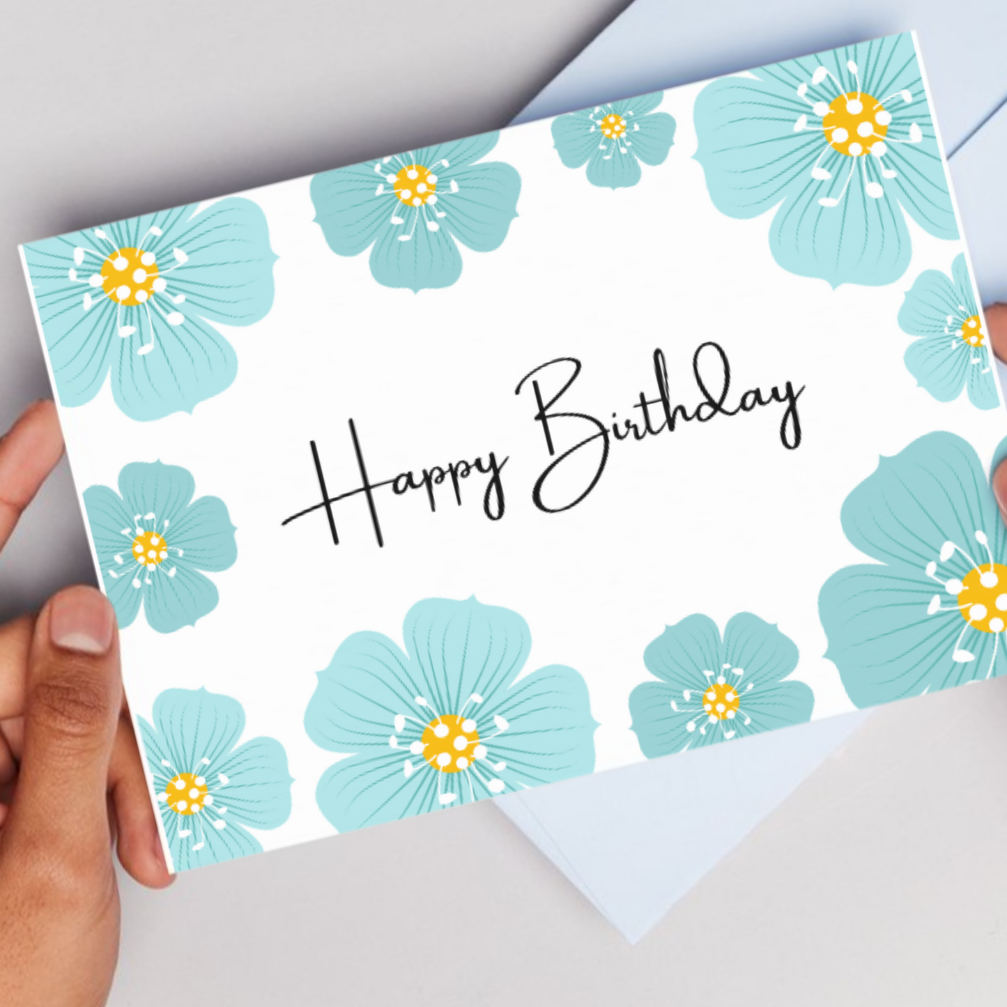 Printable Birthday Card - Blue Flower