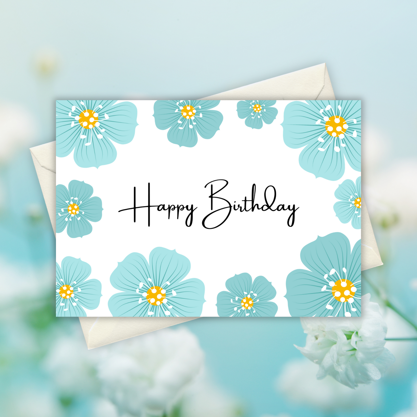 Printable Birthday Card - Blue Flower