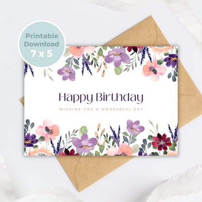 Printable Birthday Card - Purple Flower