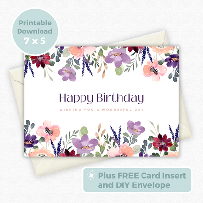 Printable Birthday Card - Purple Flower