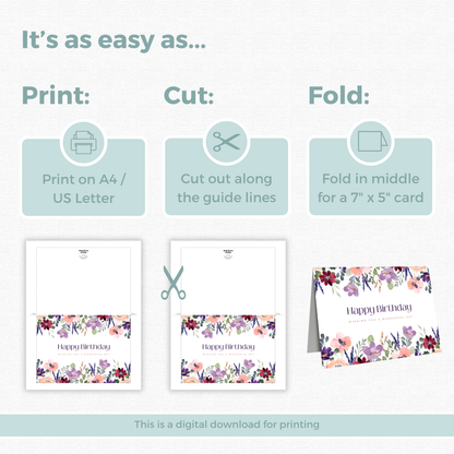 Printable Birthday Card - Purple Flower