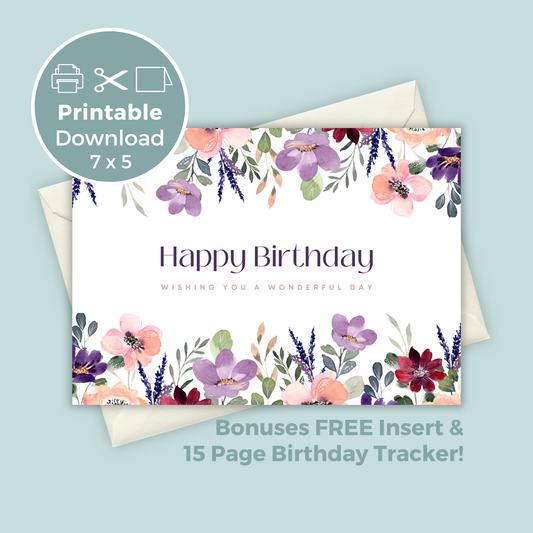 Printable Birthday Card - Purple Flower