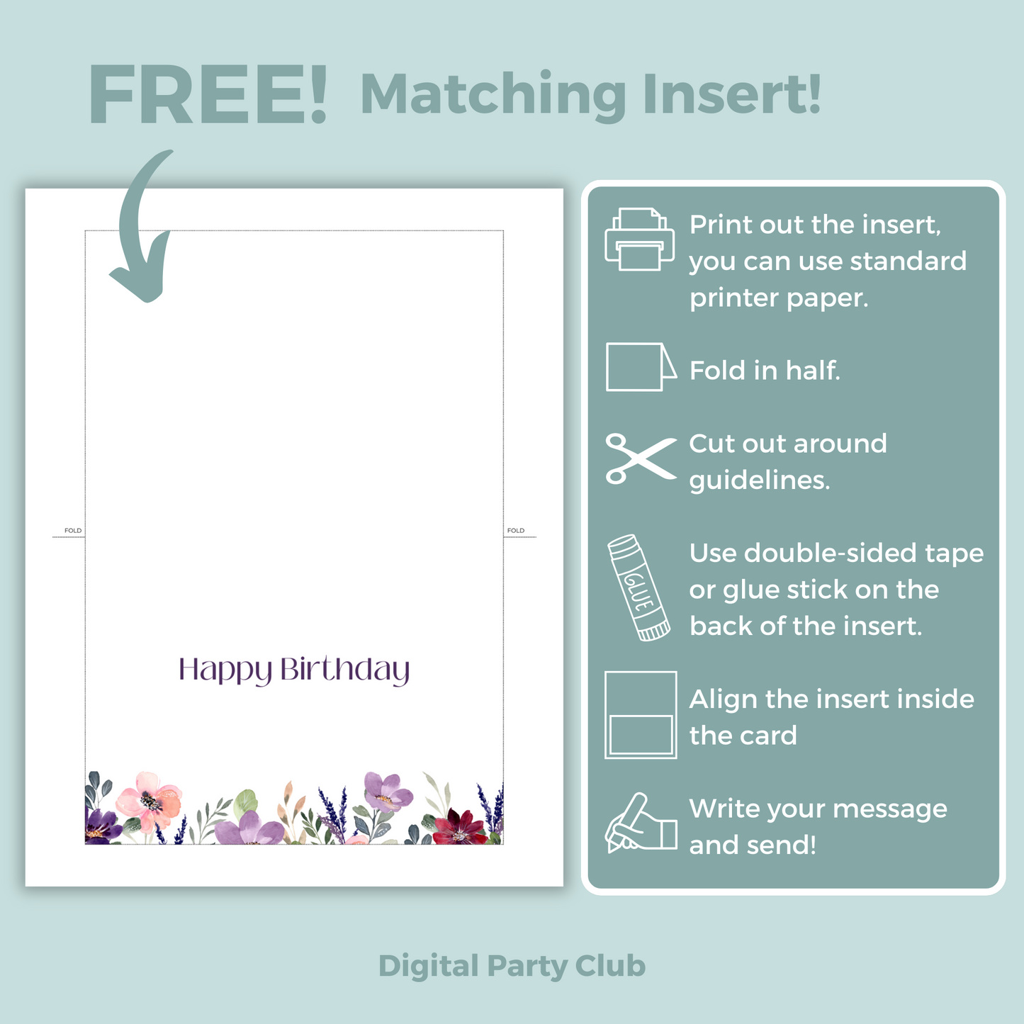 Printable Birthday Card - Purple Flower