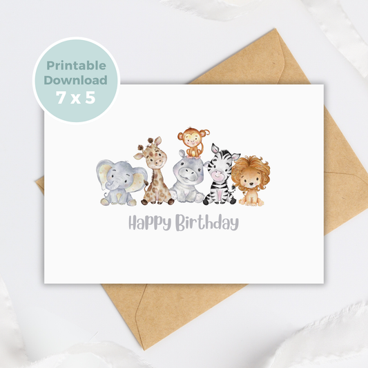 Printable Birthday Card - Safari Animals
