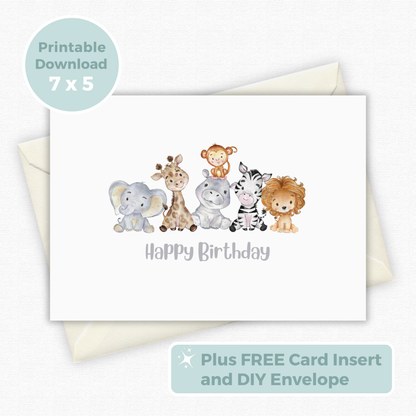Printable Birthday Card - Safari Animals