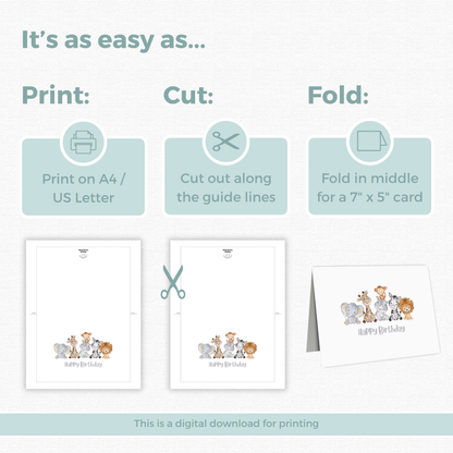 Printable Birthday Card - Safari Animals