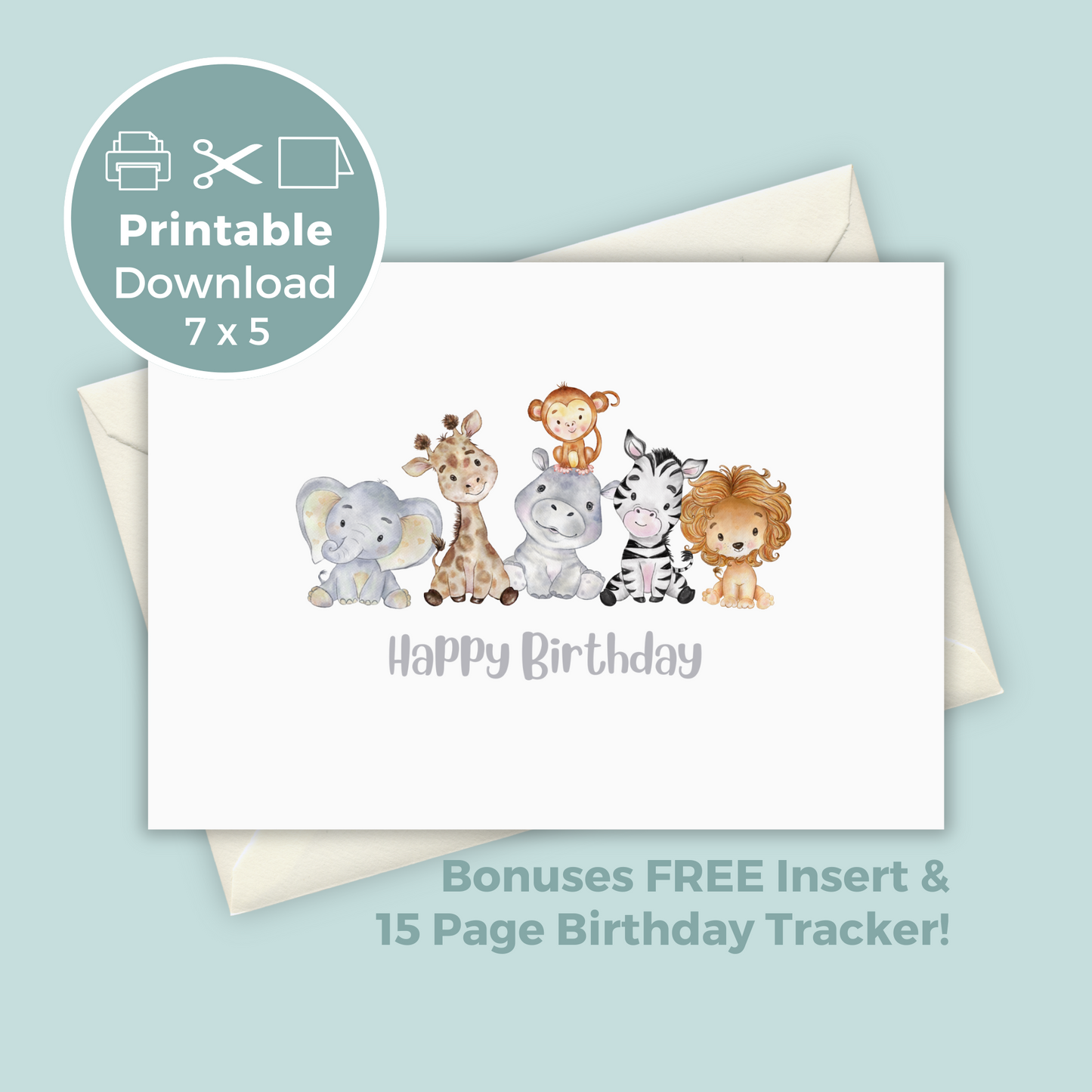 Printable Birthday Card - Safari Animals