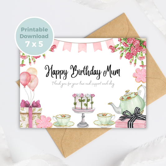 Printable Birthday Card - Tea Party