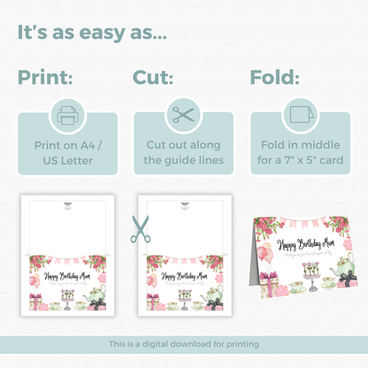 Printable Birthday Card - Tea Party