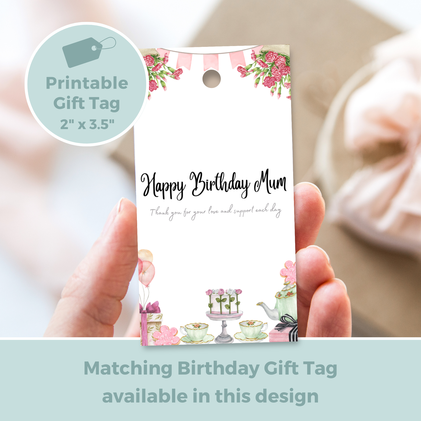 Printable Birthday Card - Tea Party
