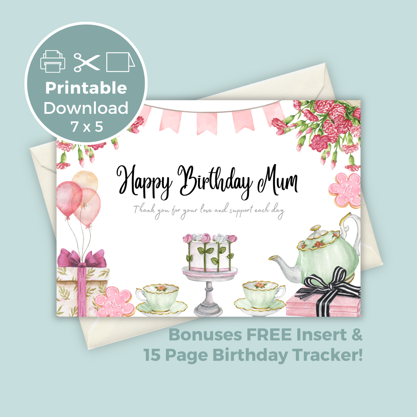 Printable Birthday Card - Tea Party