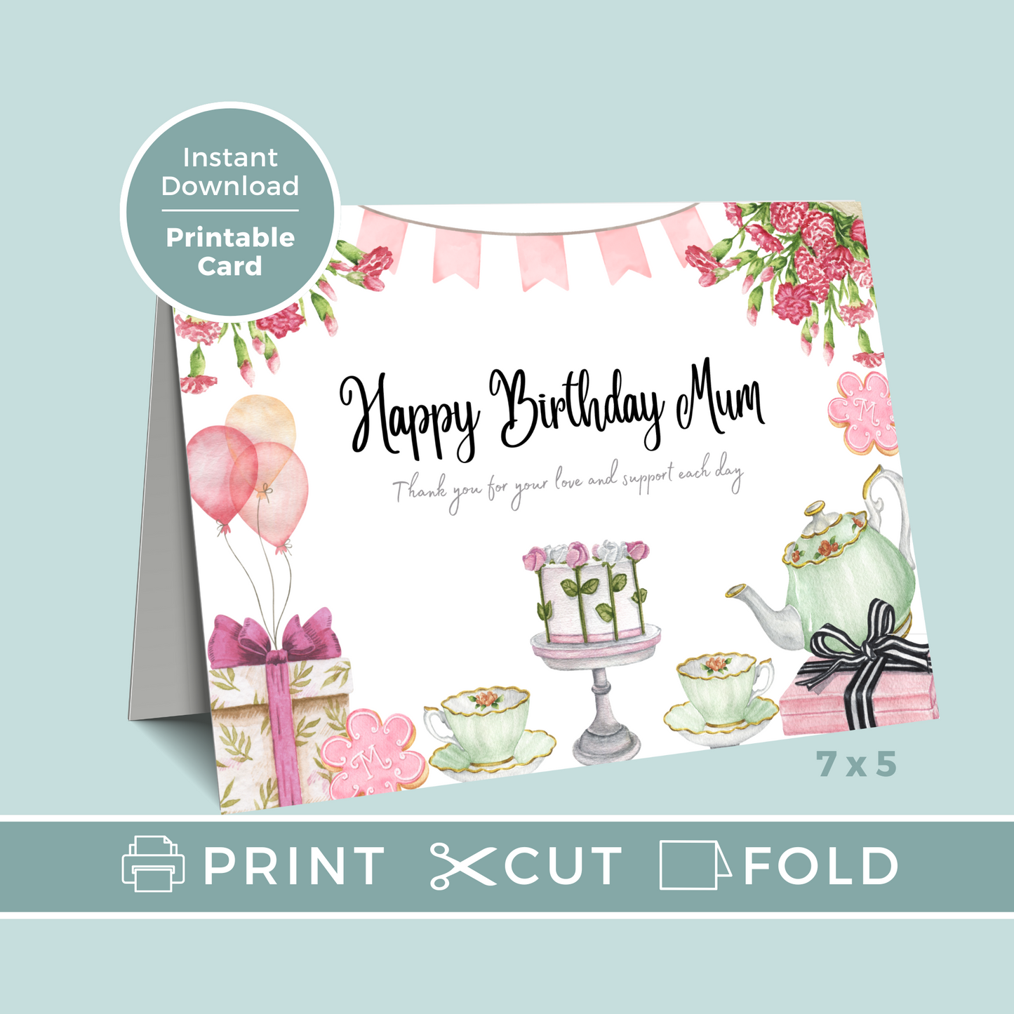 Printable Birthday Card - Tea Party