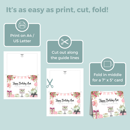 Printable Birthday Card - Tea Party
