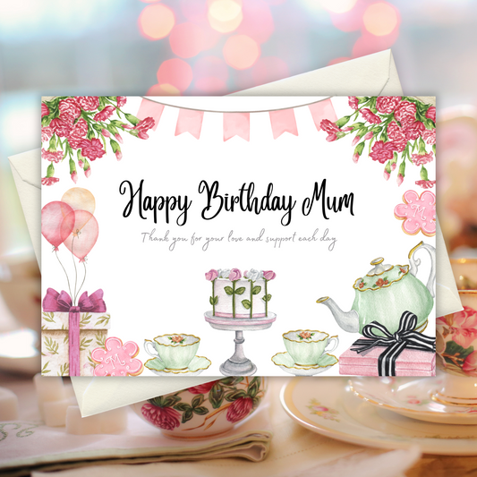 Printable Birthday Card - Tea Party