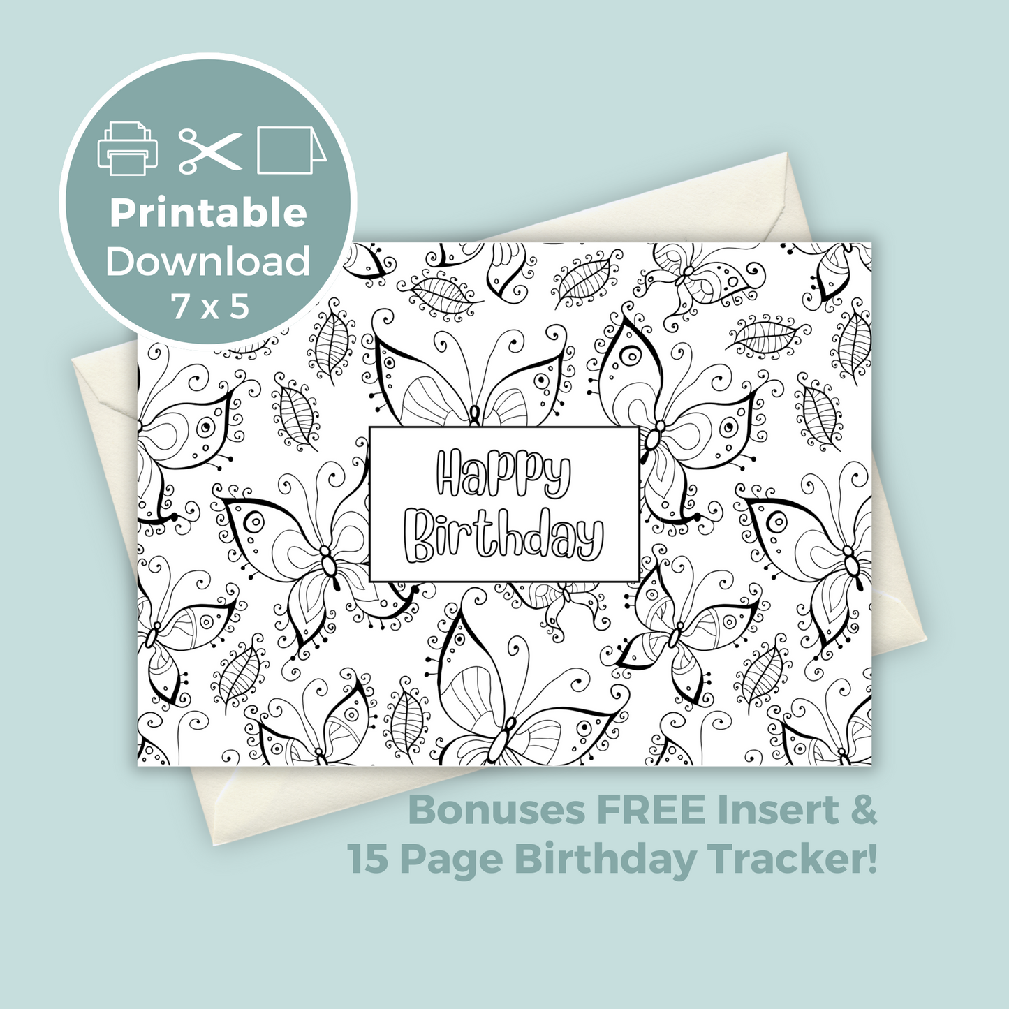 Printable Birthday Card - Colour In Butterfly