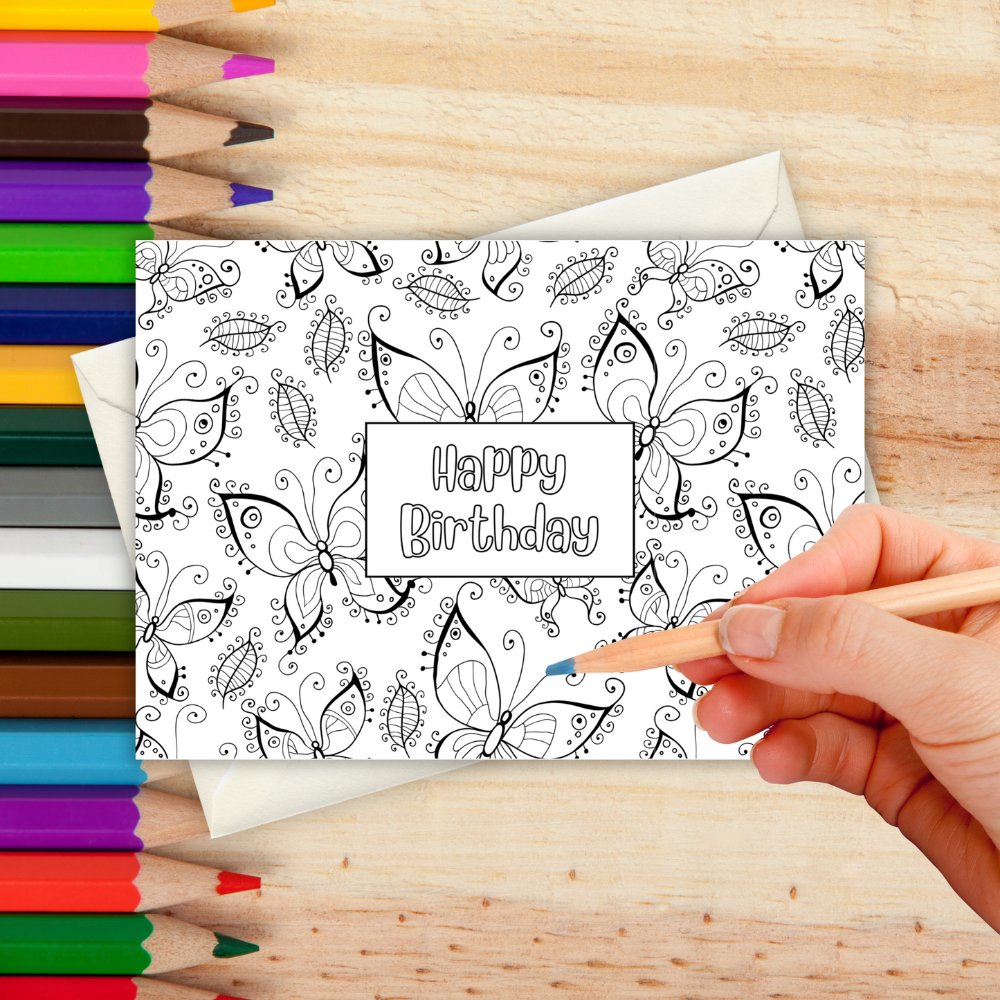 Printable Birthday Card - Colour In Butterfly