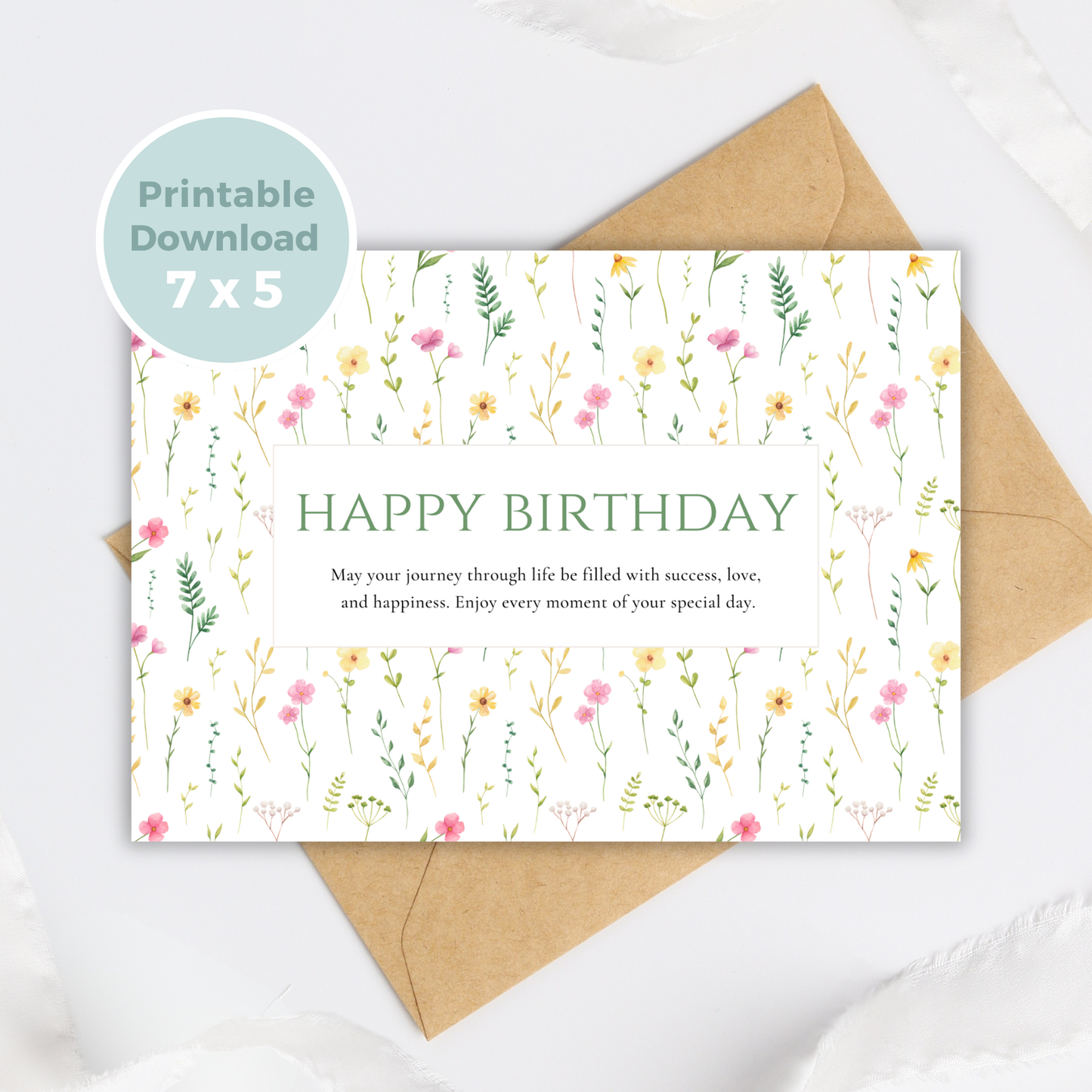Printable Birthday Card - Pretty Flowers