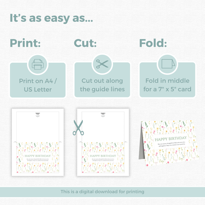 Printable Birthday Card - Pretty Flowers