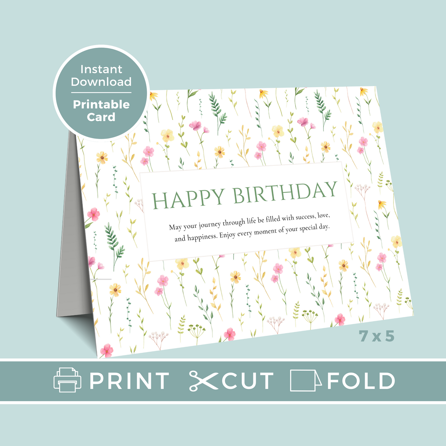 Printable Birthday Card - Pretty Flowers