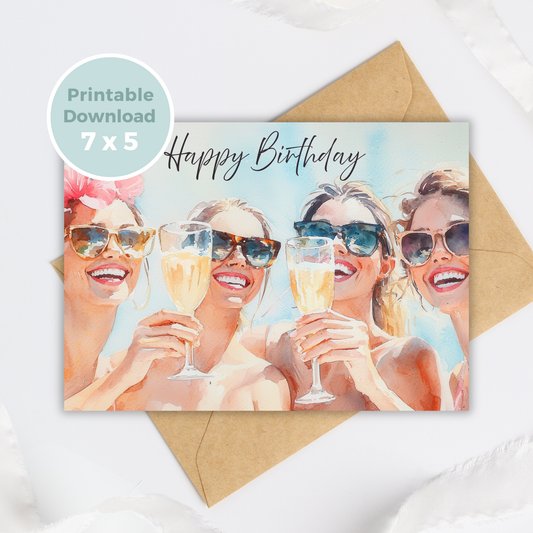 Printable Birthday Card - Ladies Drinking Champagne
