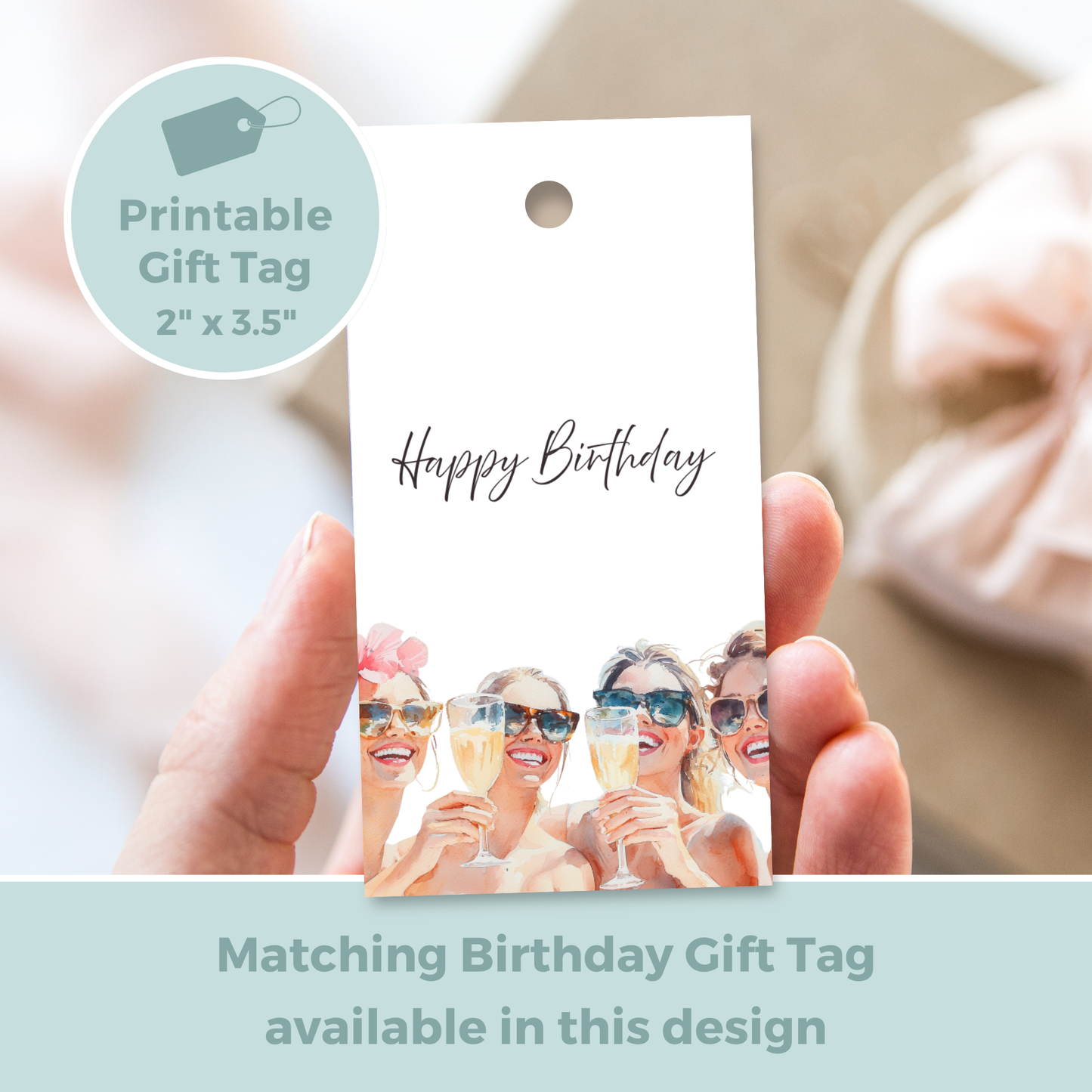Printable Birthday Card - Ladies Drinking Champagne