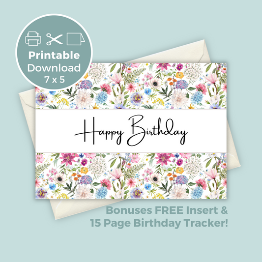 Printable Birthday Card - Floral Design