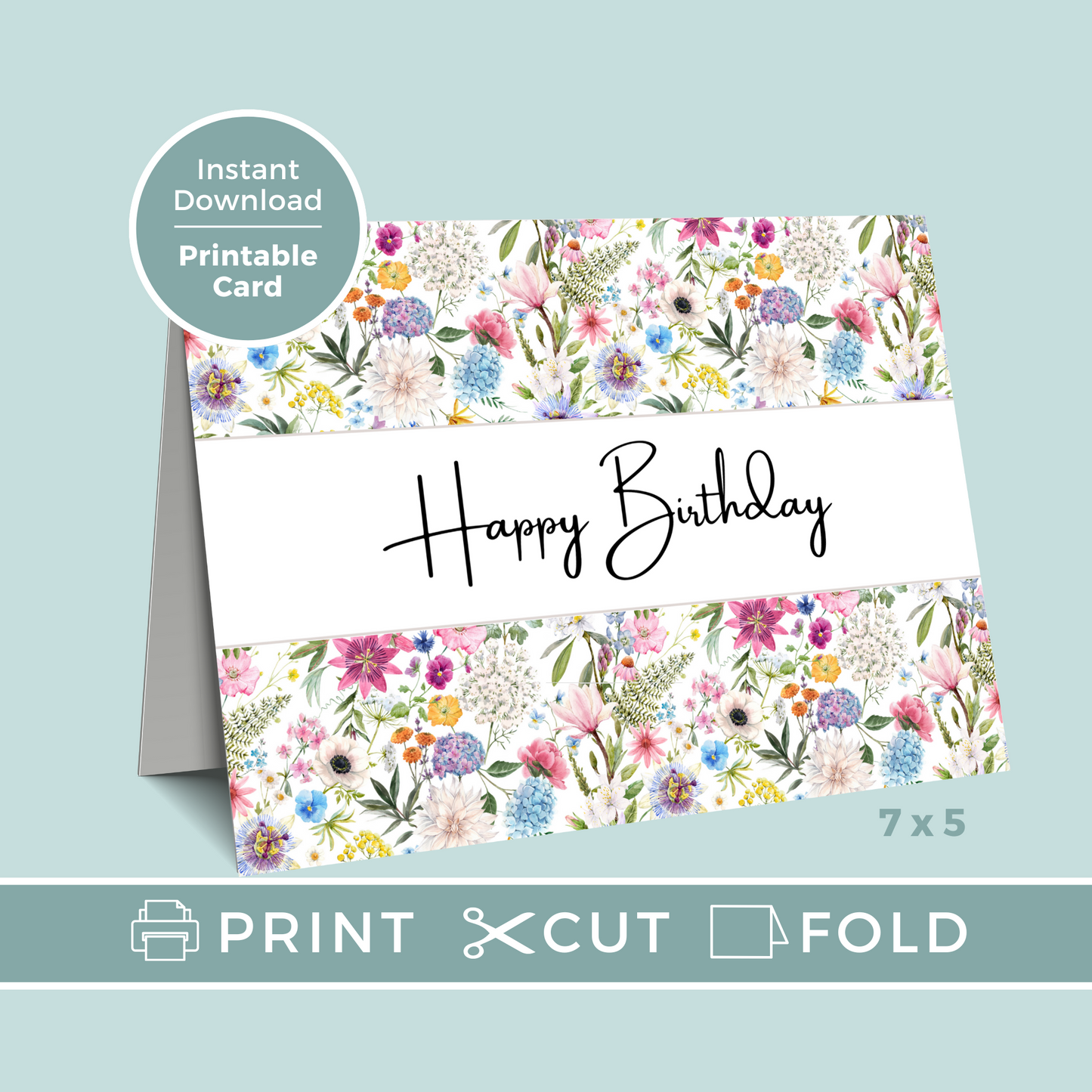 Printable Birthday Card - Floral Design