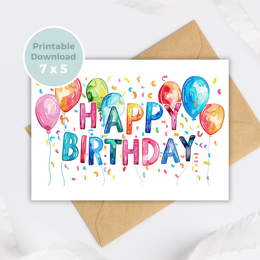 Printable Birthday Card - Vibrant Balloons