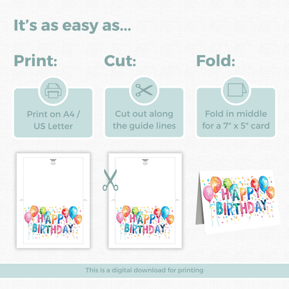 Printable Birthday Card - Vibrant Balloons