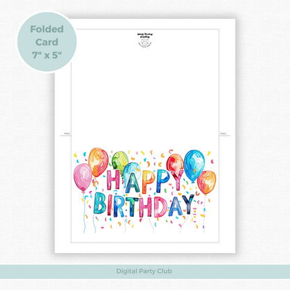 Printable Birthday Card - Vibrant Balloons