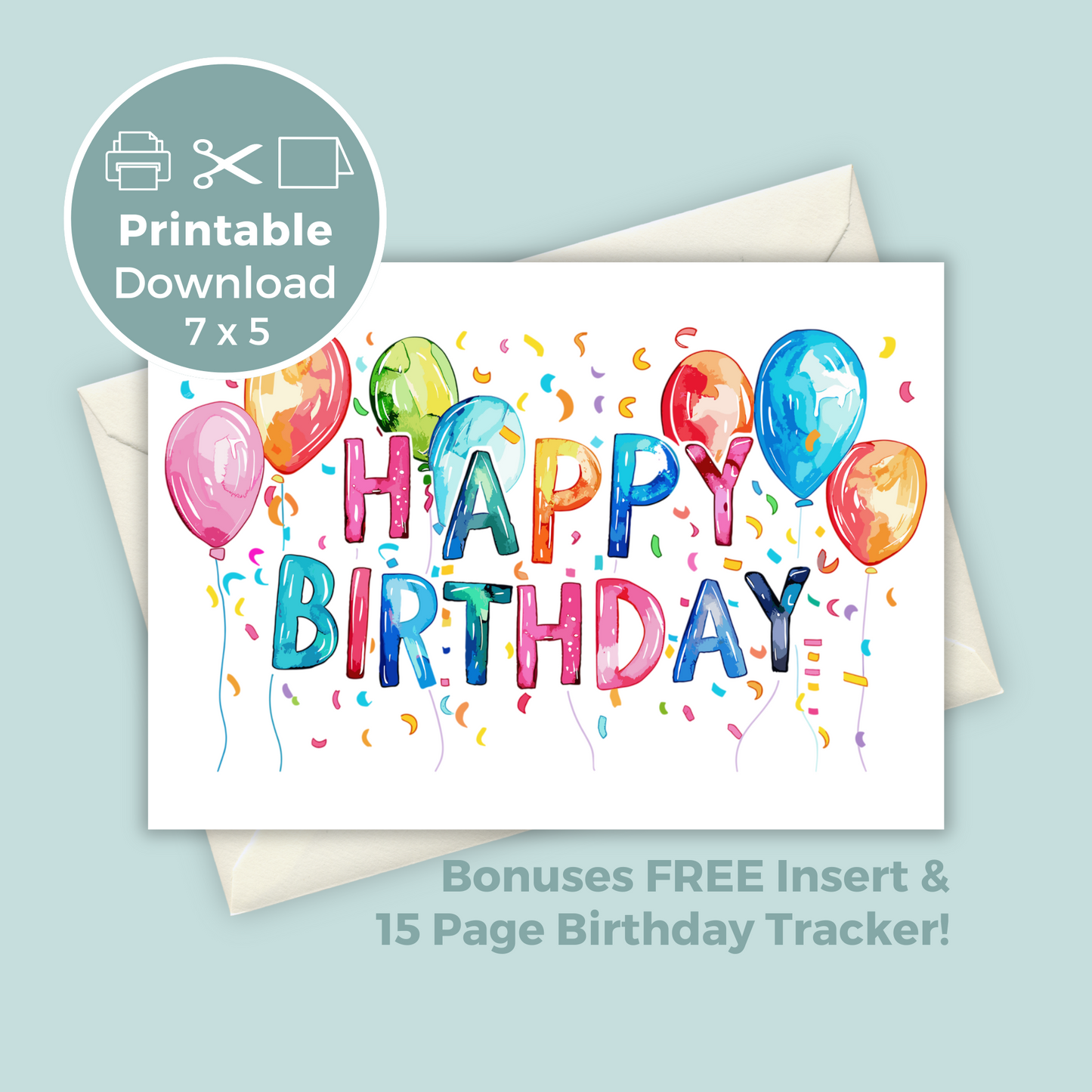 Printable Birthday Card - Vibrant Balloons