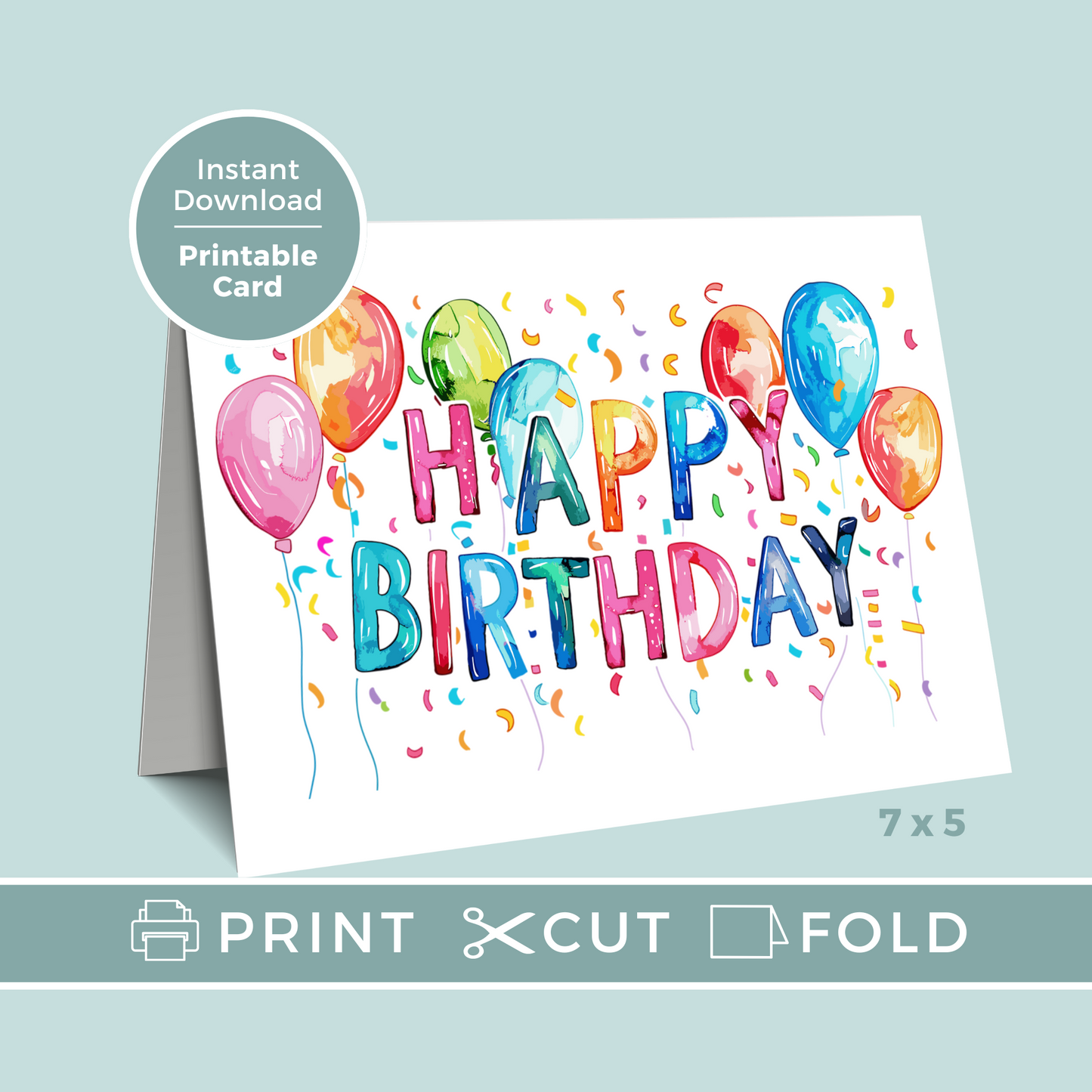 Printable Birthday Card - Vibrant Balloons